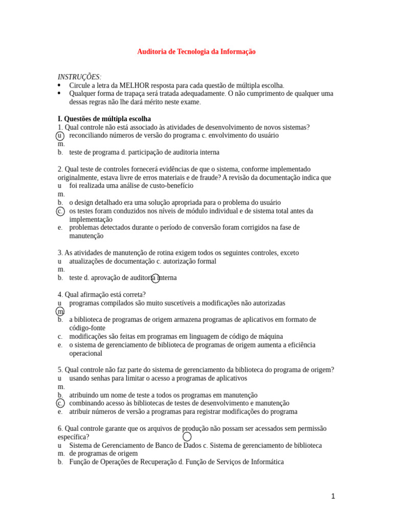 Auditoria de TI: Questões e Respostas | PDF | Testes de software ...