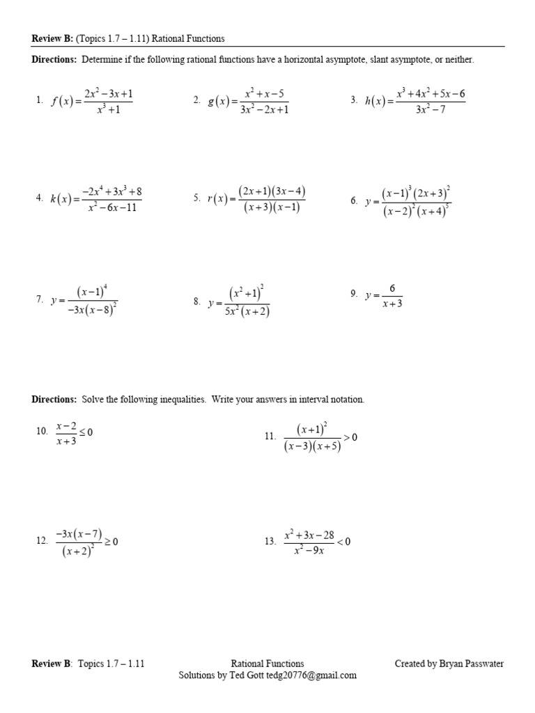 APPC 1.11-1.7B Review Rational Functions | PDF | Mathematical Analysis ...