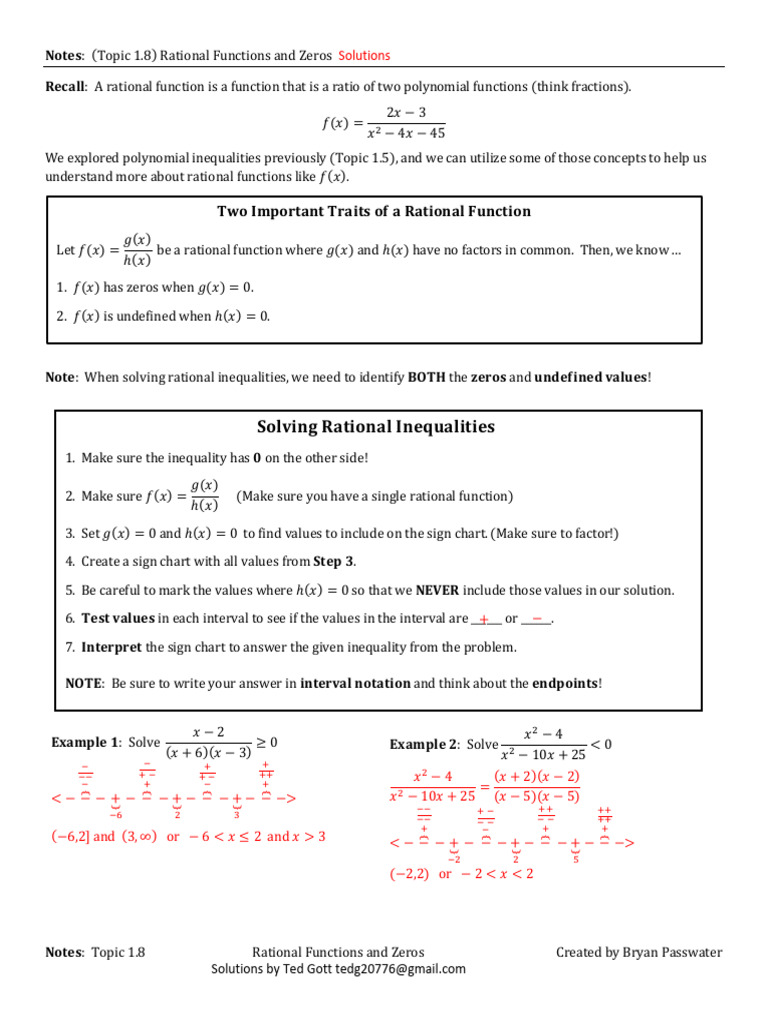 Notes Key Topic 1.8 Rational Functions and Zeros | PDF | Mathematical ...