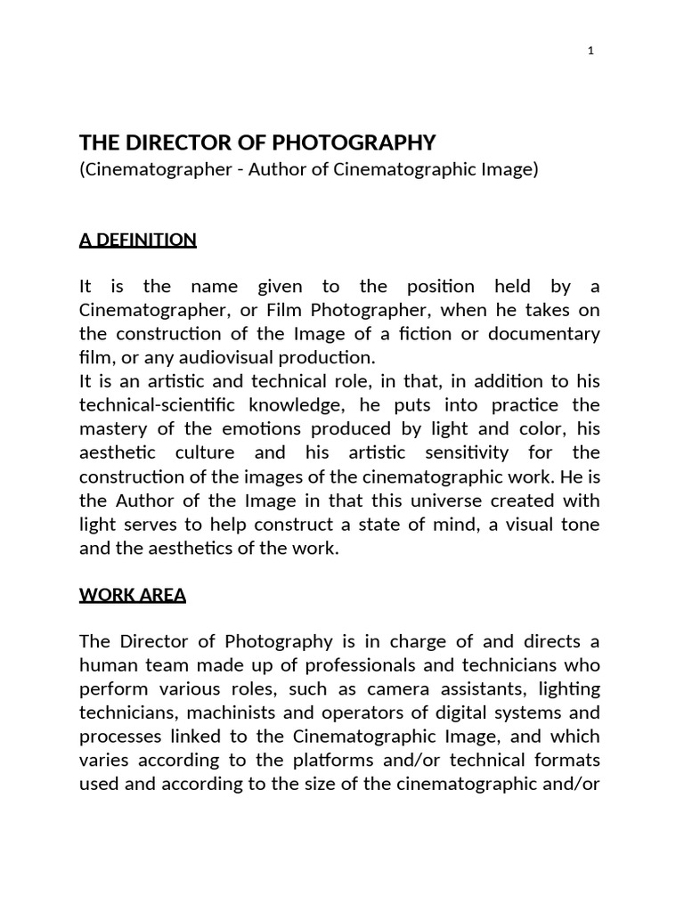 Role of the Director of Photography | PDF | Cinematography | Camera