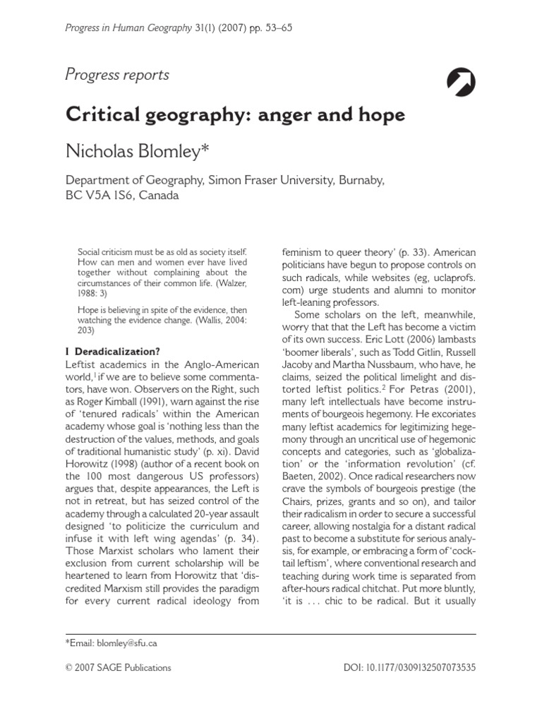 Critical Geography: Challenges and Changes | PDF | Utopia | Feminism