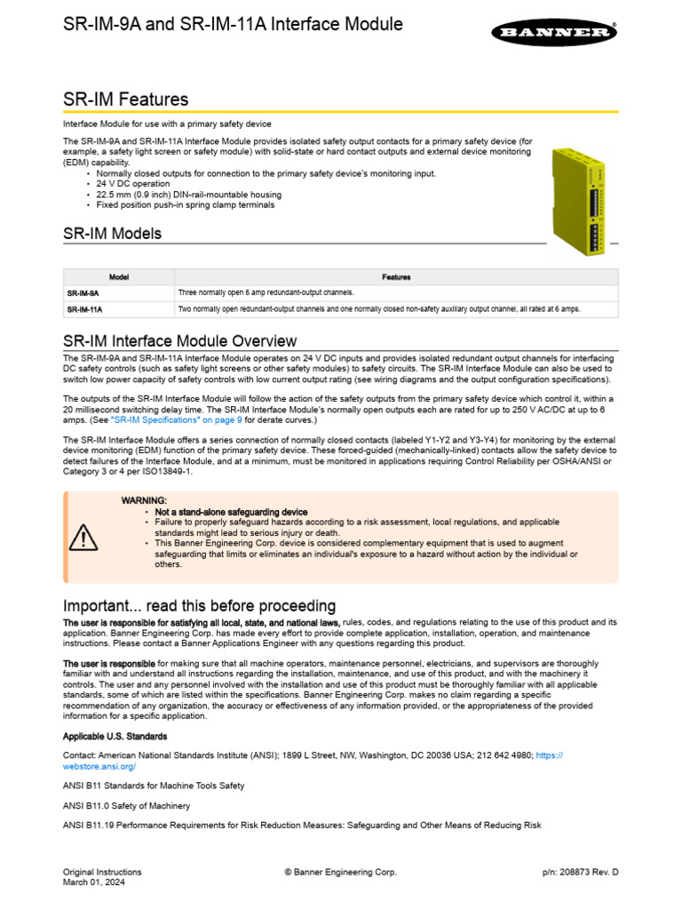 Relevadro de Seguridad BANNER SR-IM-9A | PDF | Switch | Relay