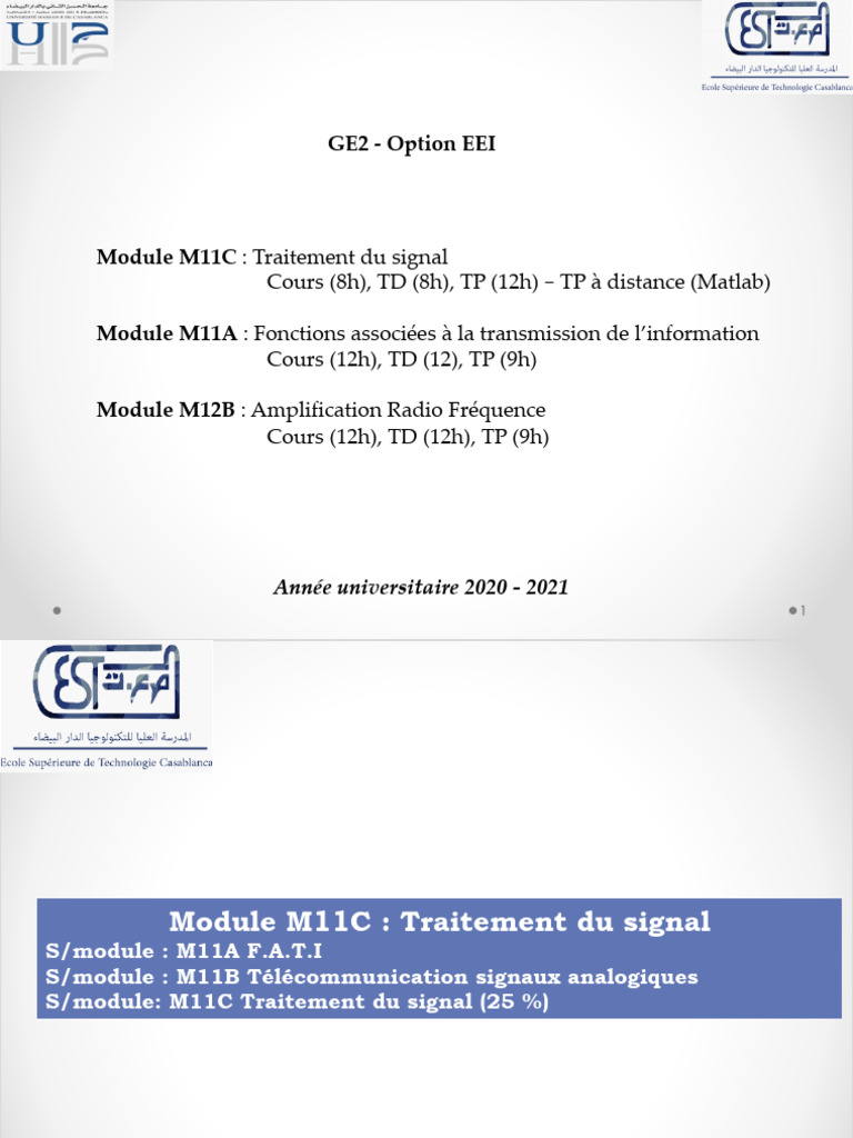 Traitement du Signal : Cours et Modules | PDF | Transformation de ...