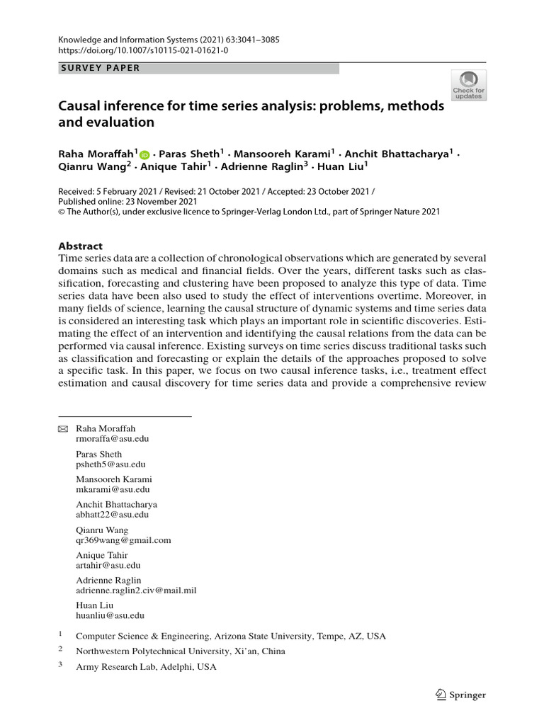 Causal inference for time series analysis problems methods and