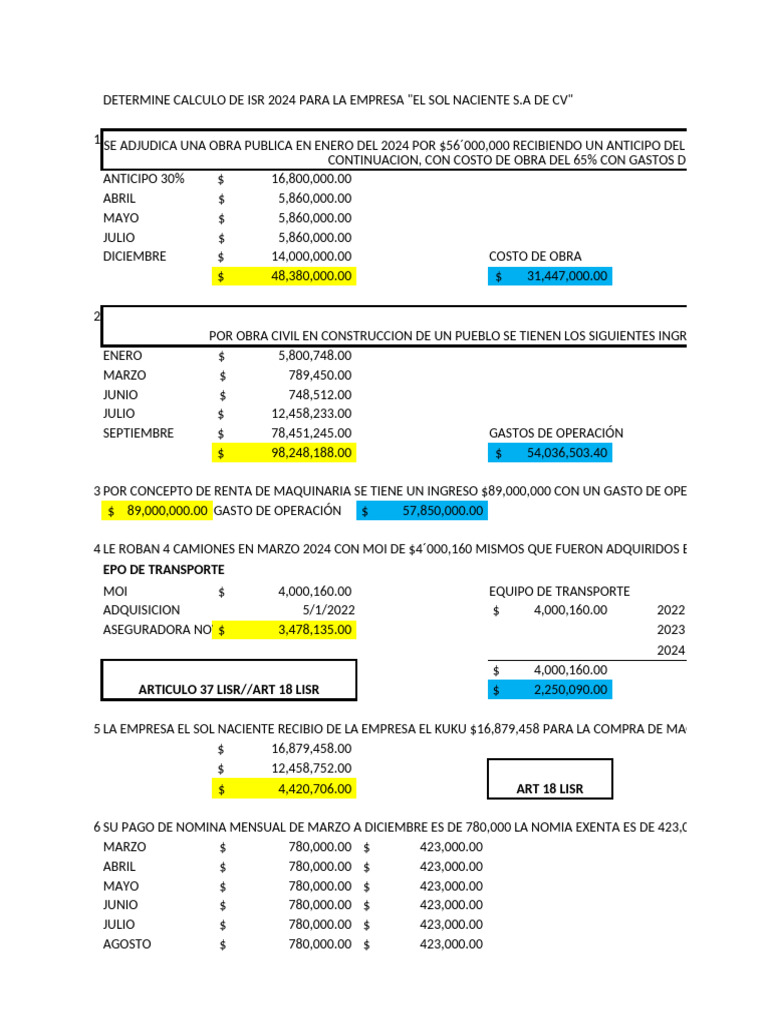 Cálculo ISR 2024 El Sol Naciente | PDF | Impuesto sobre la renta ...
