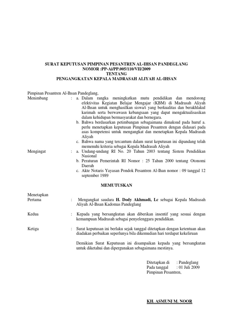 Contoh Sk Pengangkatan Ketua Dan Bendahara Guru Paud