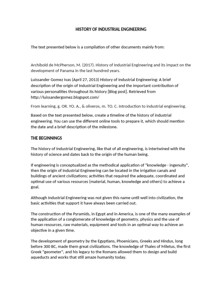 Evolution of Industrial Engineering History | PDF | Industrial ...