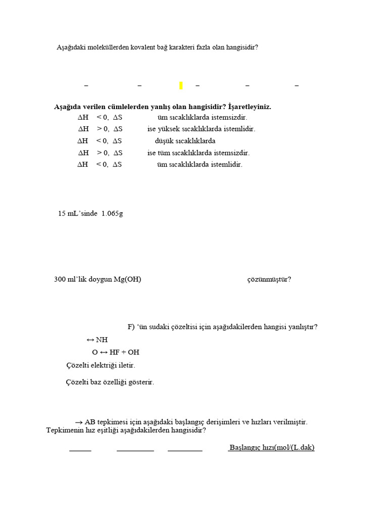 Genel Ki̇mya Sorular - 4 | PDF