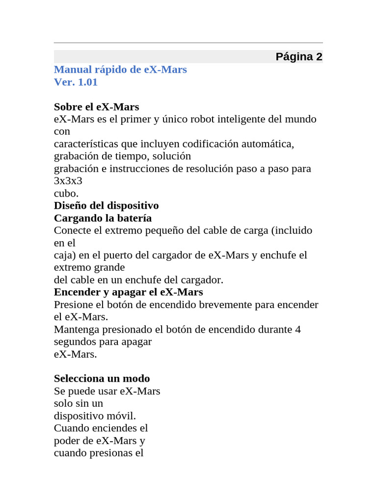 Guía Rápida del Robot eX-Mars | PDF