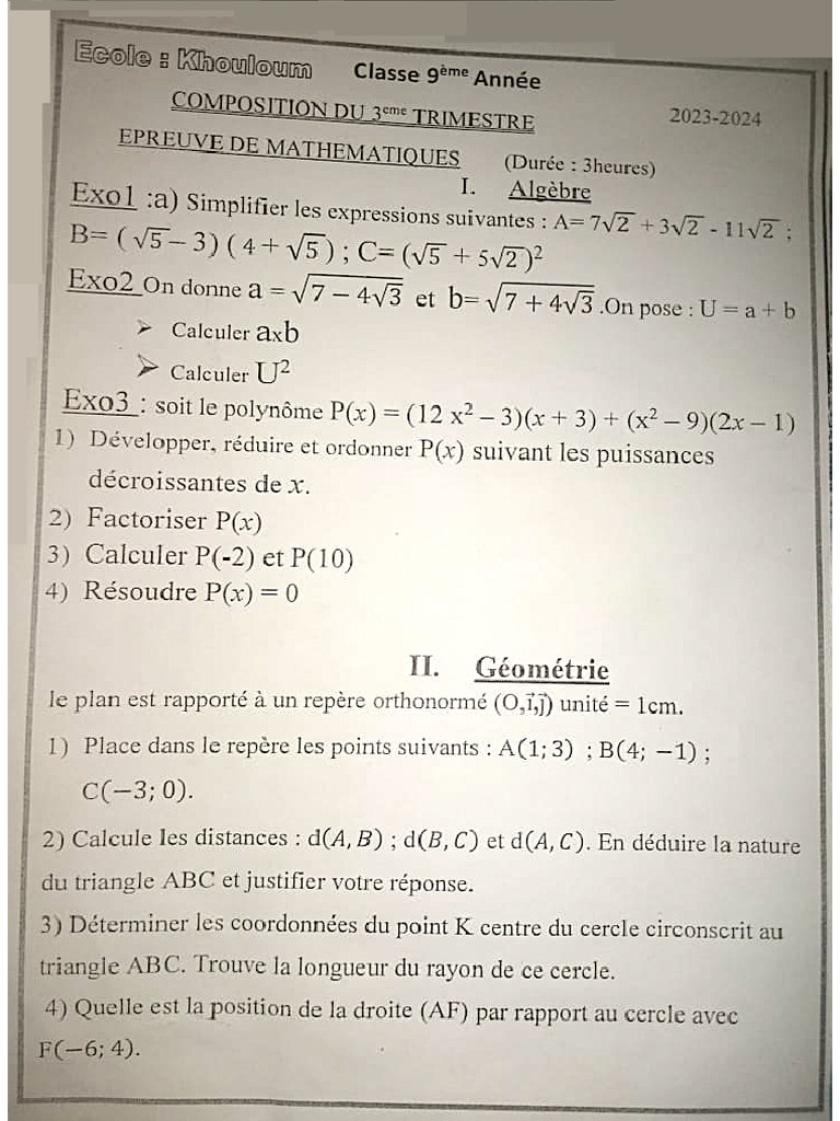 BK 9 Eme Comp Maths q3 2024 v1 | PDF