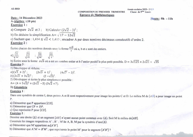 BK 9 Eme Comp Maths q1 2024 v1 | PDF