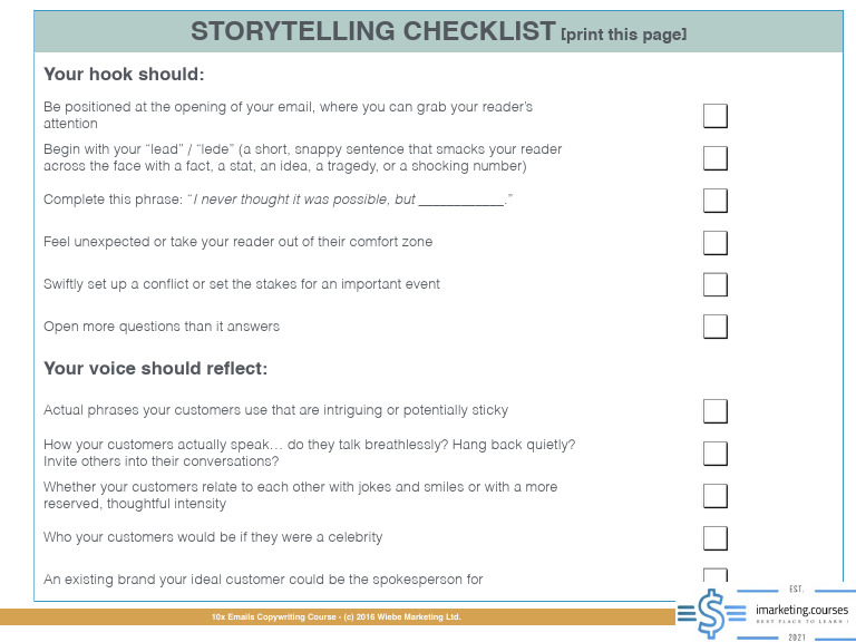 Email Storytelling Checklist | PDF