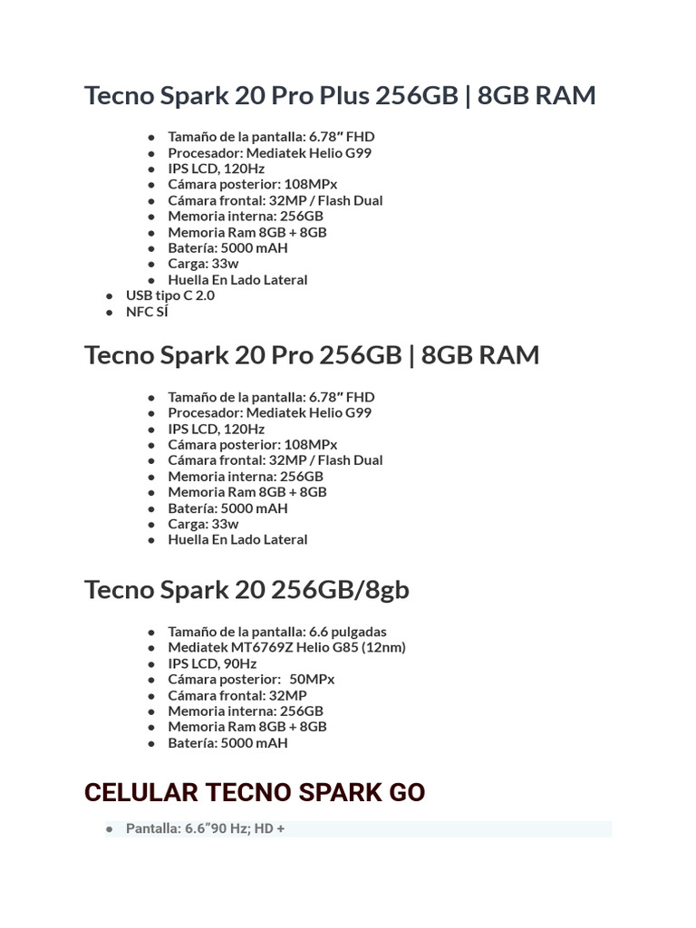 Tecno Spark 20 Pro: 256GB, 8GB RAM, 108MP | PDF