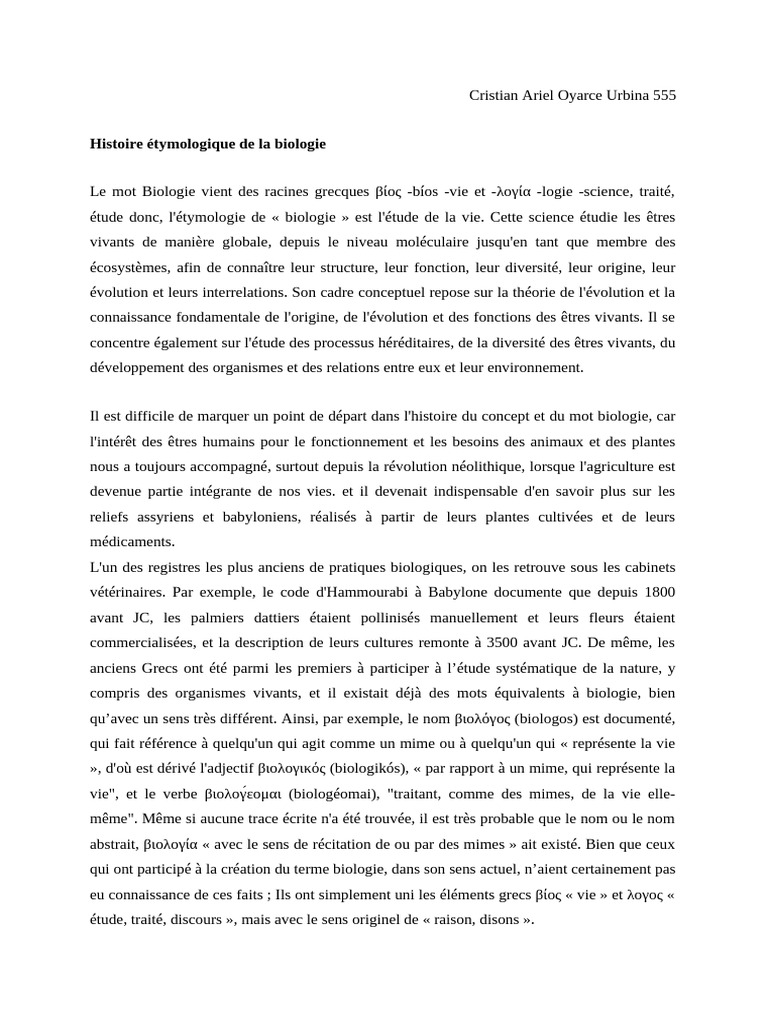 Étymologie et histoire de la biologie | PDF | Biologie | Évolution
