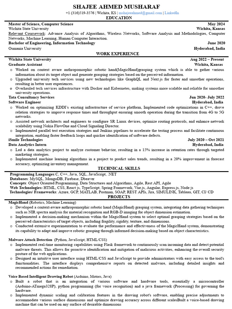 Shajee Ahmed Musharaf: Tech Resume | PDF | Java Script | Malware
