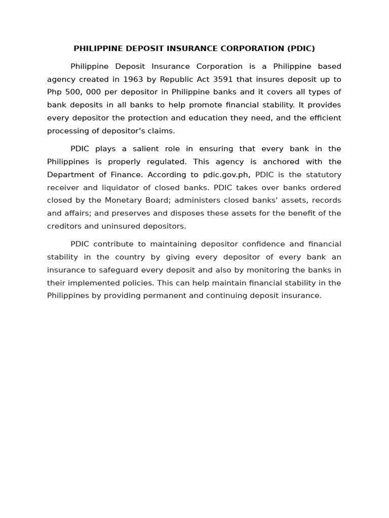 PDIC: Protecting Philippine Bank Deposits | PDF