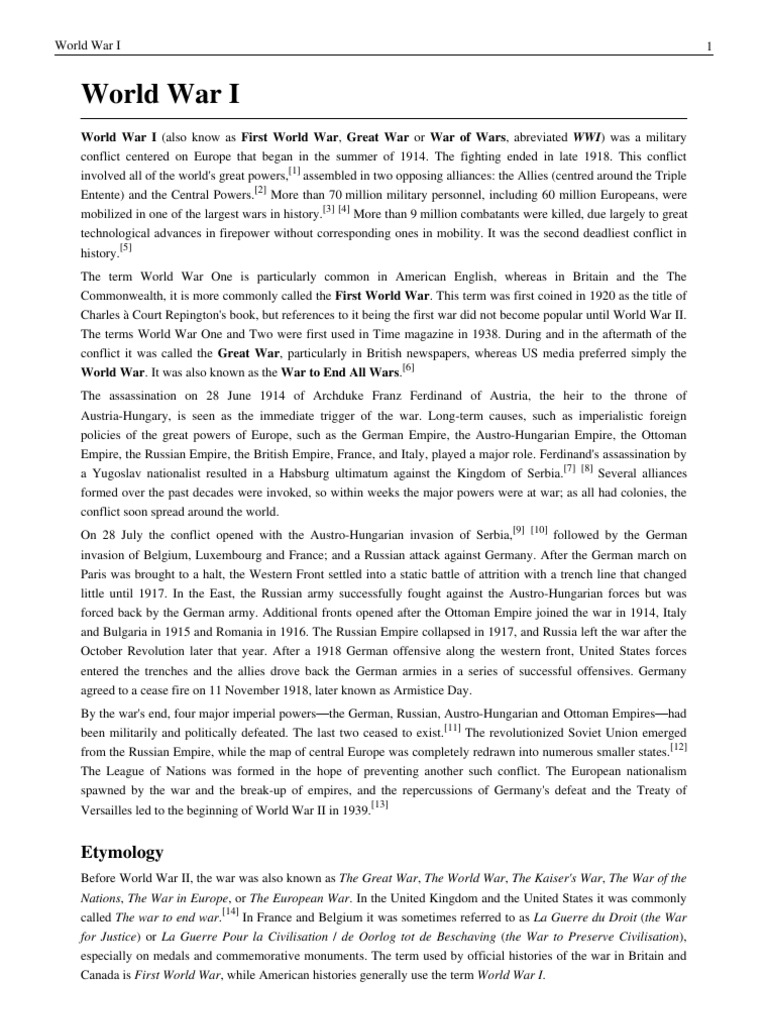 Overview of World War I | PDF | World War I | German Empire