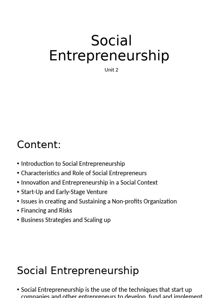 Unit 2 - Social Entrepreneurship | PDF | Social Entrepreneurship ...