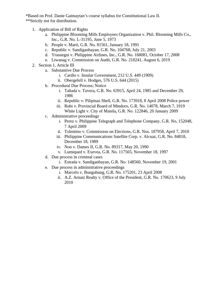 Constitutional Law II: Bill of Rights Cases | PDF