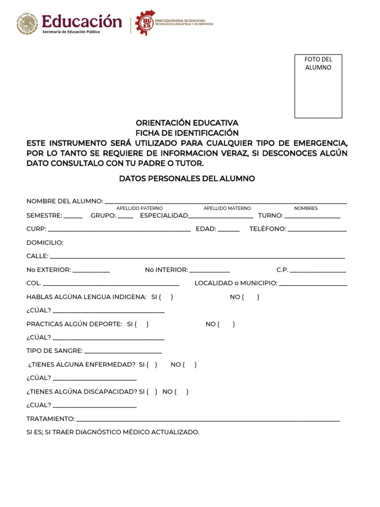 Ficha de Identificacion Orientacion Educativa 2024 2 (2) 1 | PDF