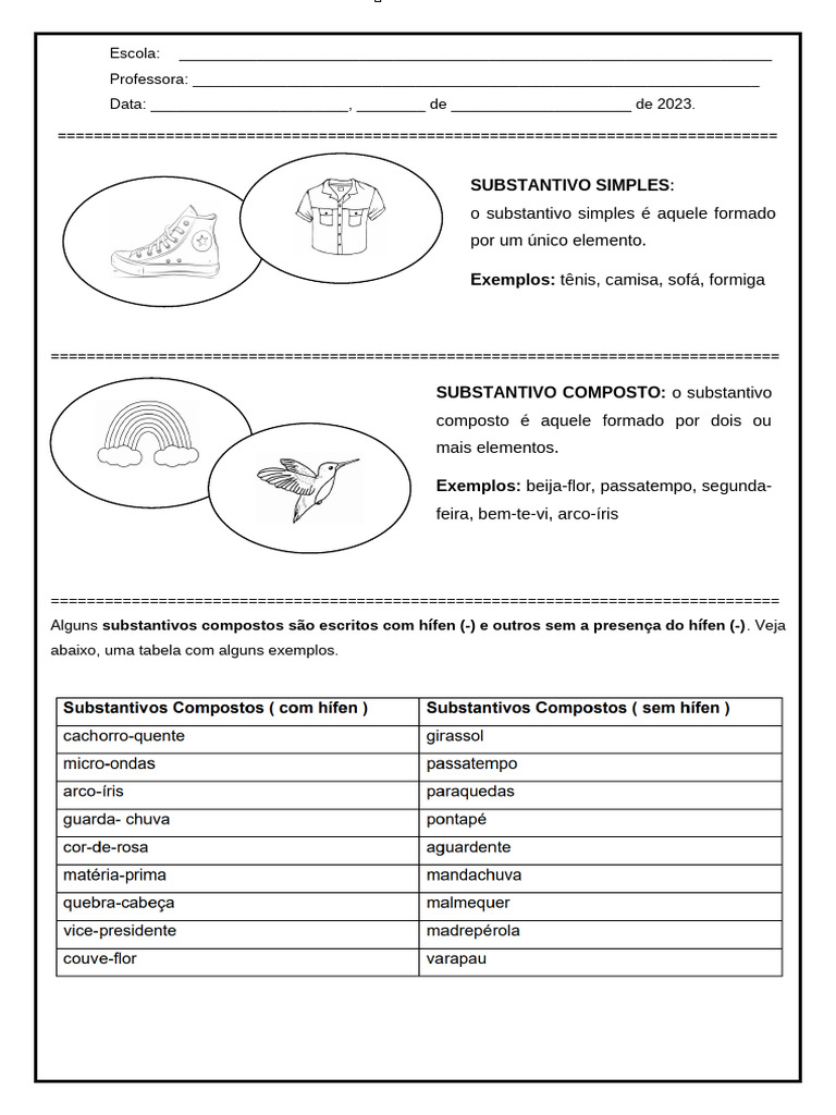 Substantivos Compostos e Simples Explicados | PDF