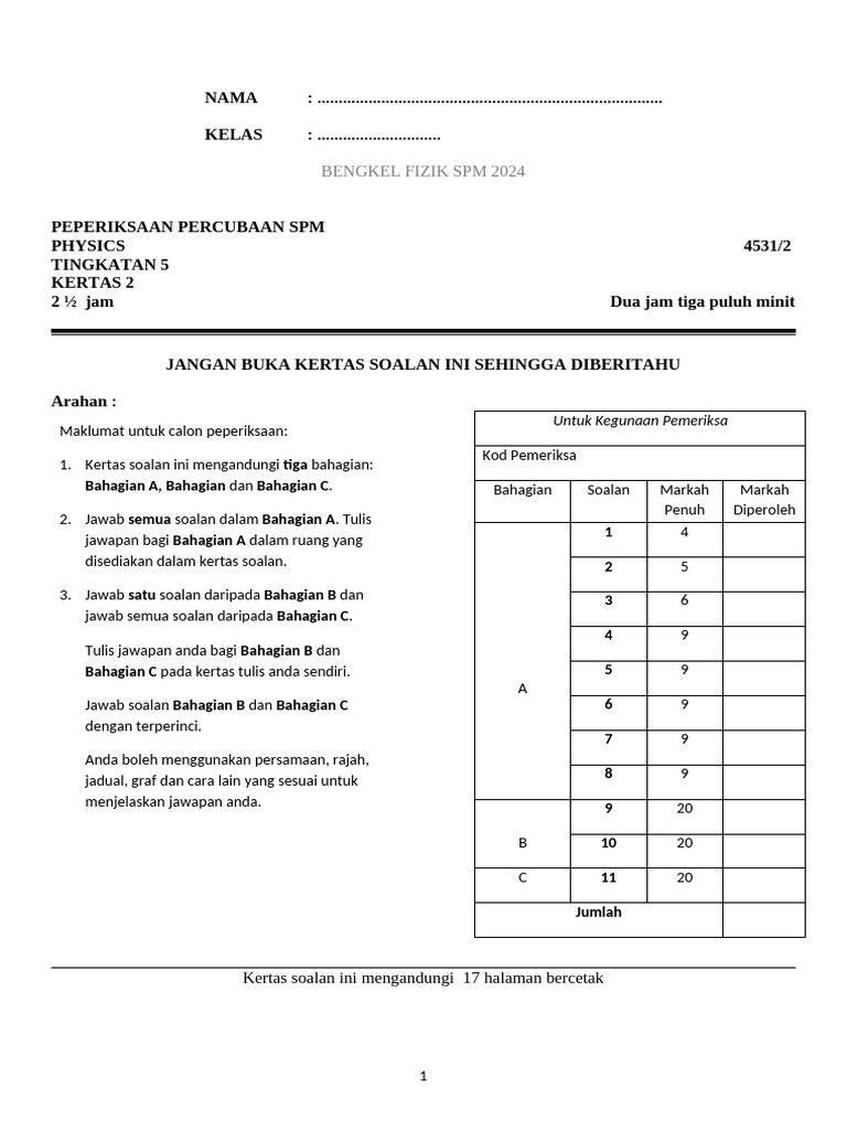 Bengkel Fizik SPM 2 | PDF