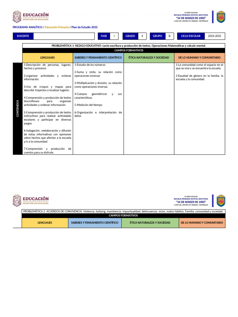 Programa Analitico Fase 4-1 | PDF | Escuelas | Pensamiento