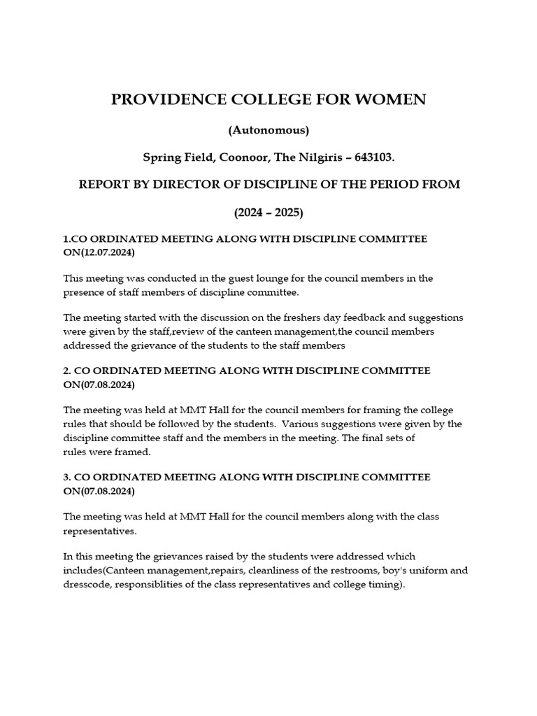 Discipline Committee Report 2024-2025 | PDF