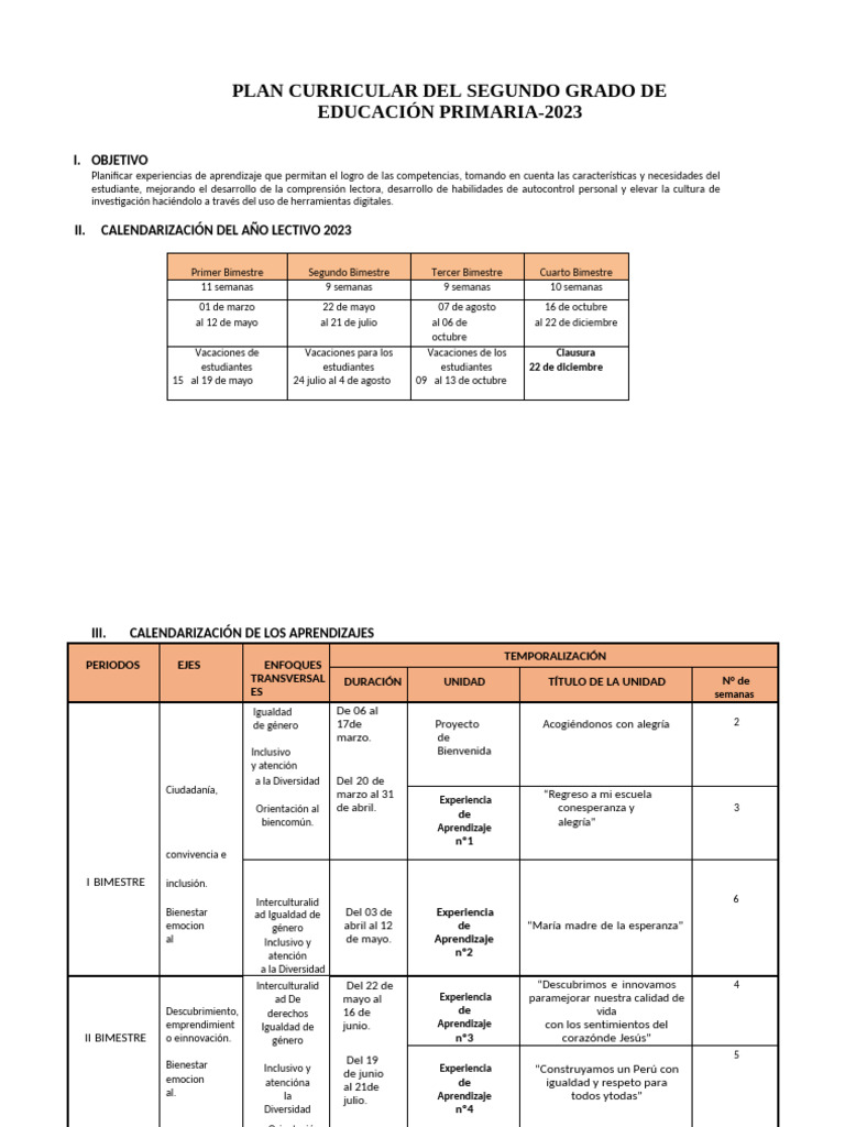 Plan Curricular Segundo Grado 2023 | PDF | Longitud | Geometría