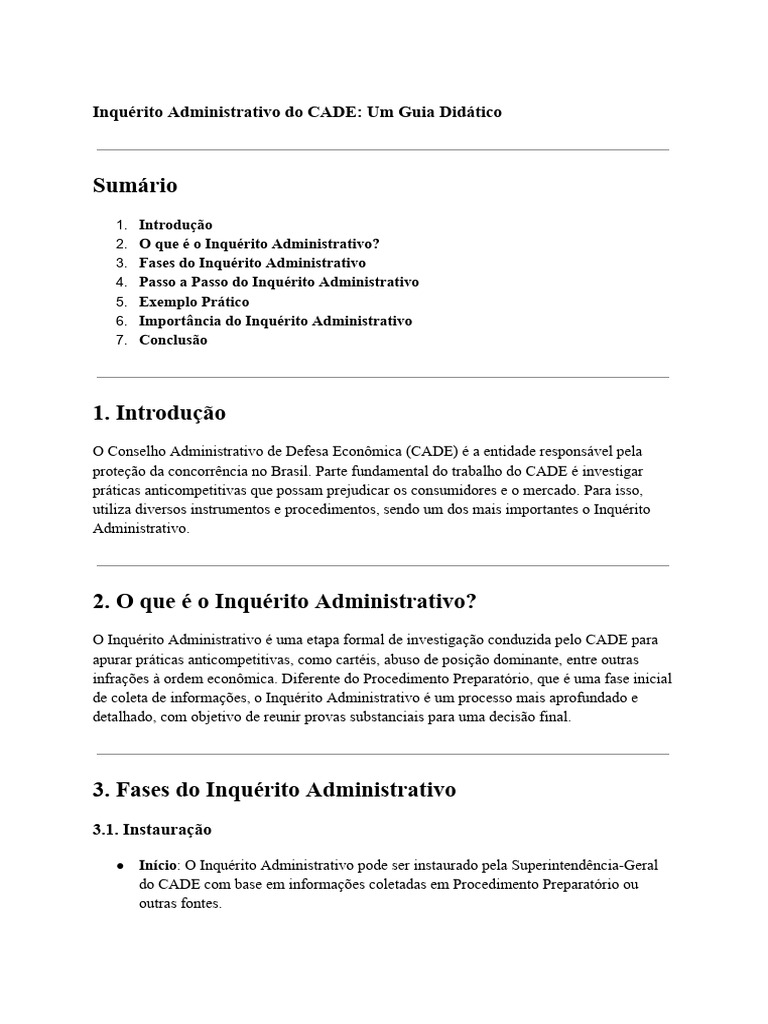 Guia do Inquérito Administrativo do CADE | PDF | Lei da Concorrência ...