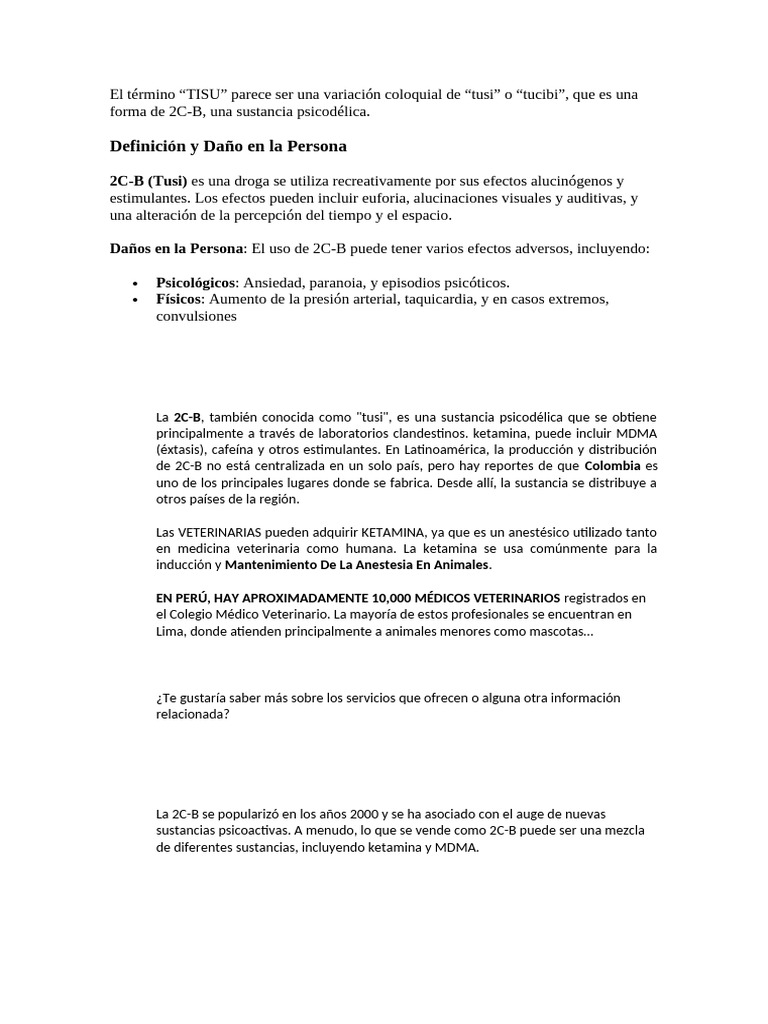 Efectos y riesgos del Tusi (2C-B) en Perú | PDF | Mdma | Drogas