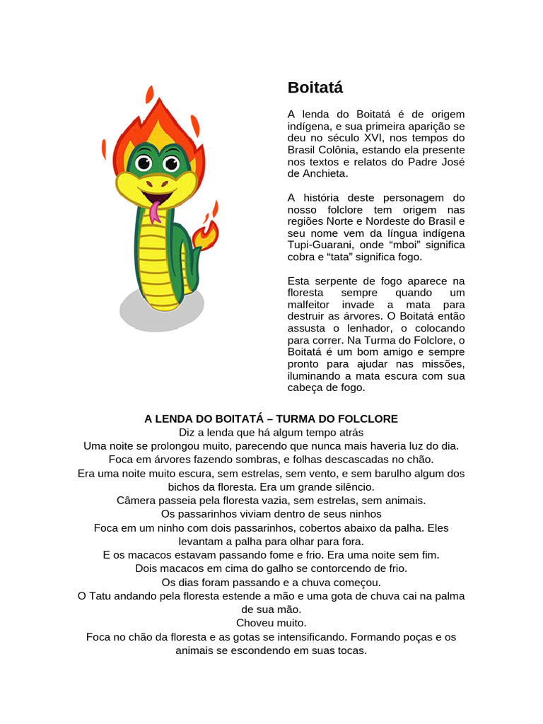 A Lenda do Boitatá e a Floresta Iluminada | PDF