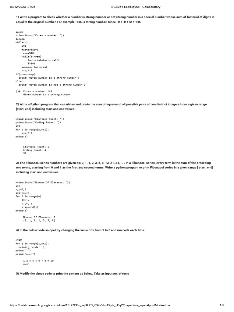 Python Programs for Strong Numbers and Patterns | PDF | Software ...
