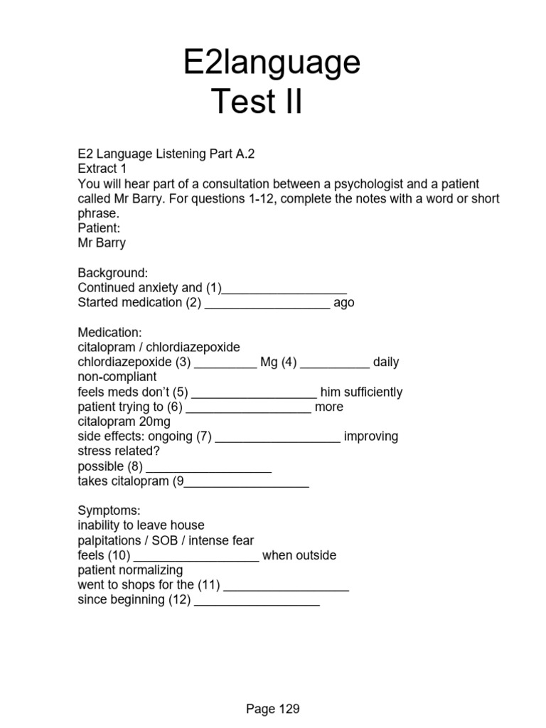 E2 Language Listening Practice Notes | PDF | Health Care | Medicine