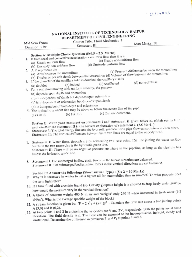 3rd Sem Mid Papers (2023) | PDF | Pressure | Young's Modulus