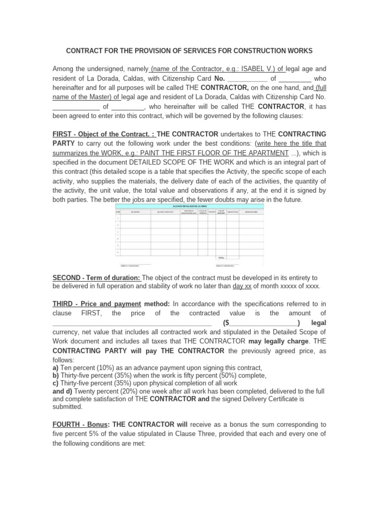 Construction Services Contract Template | PDF | Employment | Breach Of ...