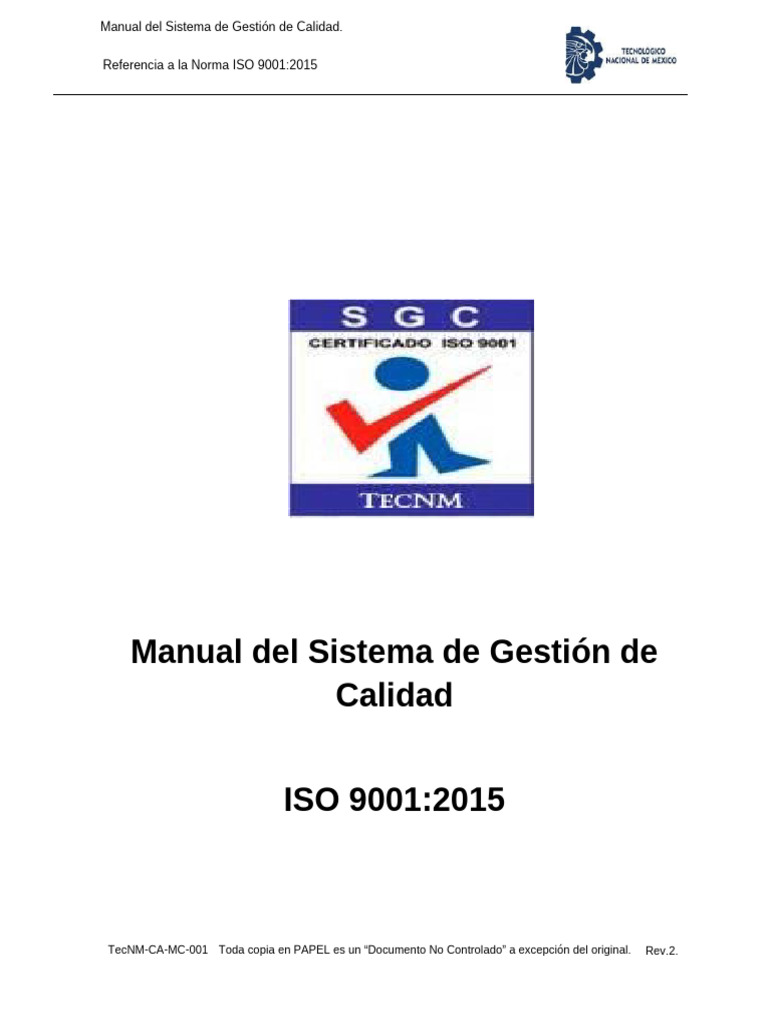 MODELO DEL ISO 9001 TecNM-CA-MC-001 | PDF | Sistema de manejo de ...