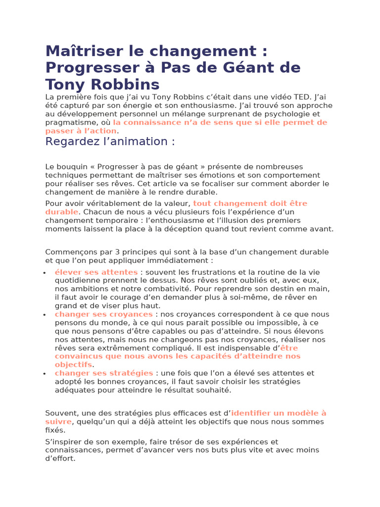 Progresser à Pas de Géant avec Tony Robbins | PDF | Émotions | Souffrance