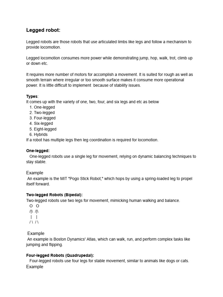 Unit 1 Legged Mobile Robotics | PDF | Animal Locomotion | Robotics