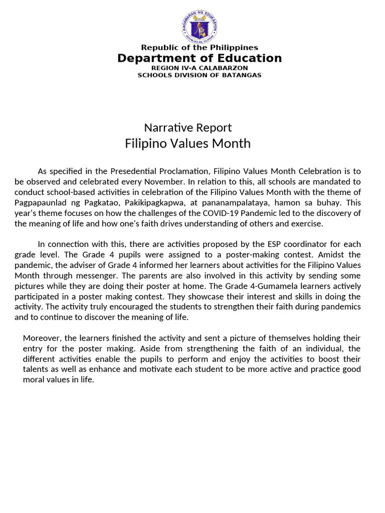 FILIPINO VALUES MONTH | PDF