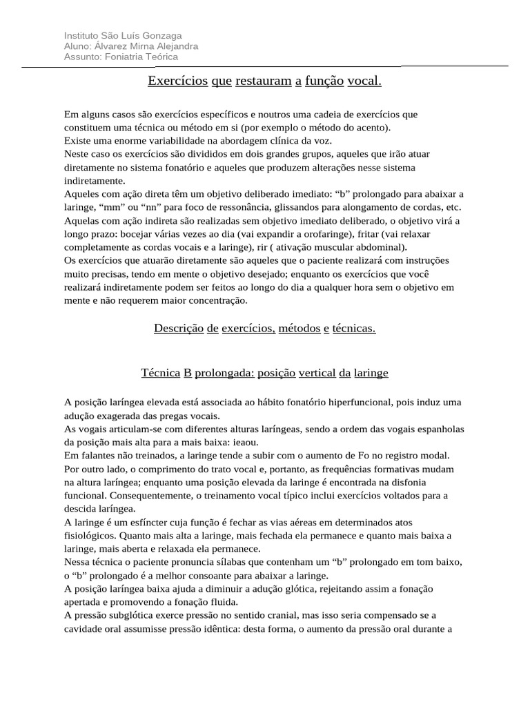 Exercícios para Restaurar a Função Vocal | PDF | Voz humana | Canto