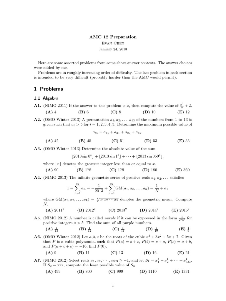 BMC AMC12Prep 2013 | PDF | Square Root | Triangle
