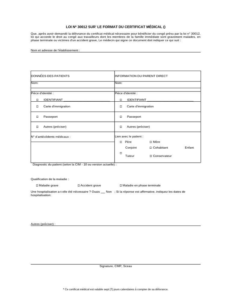 Certificat Médical Final : Loi 30012 | PDF