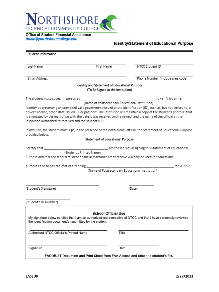 2022-23 Statement of Educational Purpose | PDF | Identity Document ...