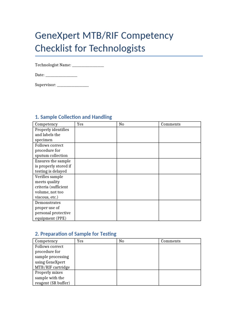 GeneXpert MTB RIF Competency Checklist With Borders v2 | PDF