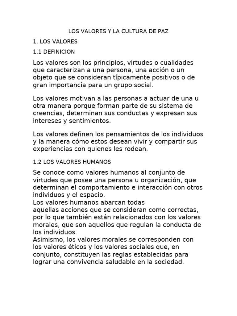 Valores y Cultura de Paz: Importancia y Respeto | PDF | Sustentabilidad ...