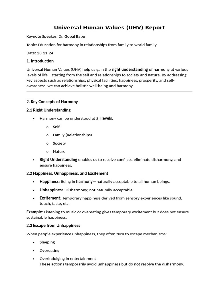 Universal Human Values | PDF | Sustainability | Intention