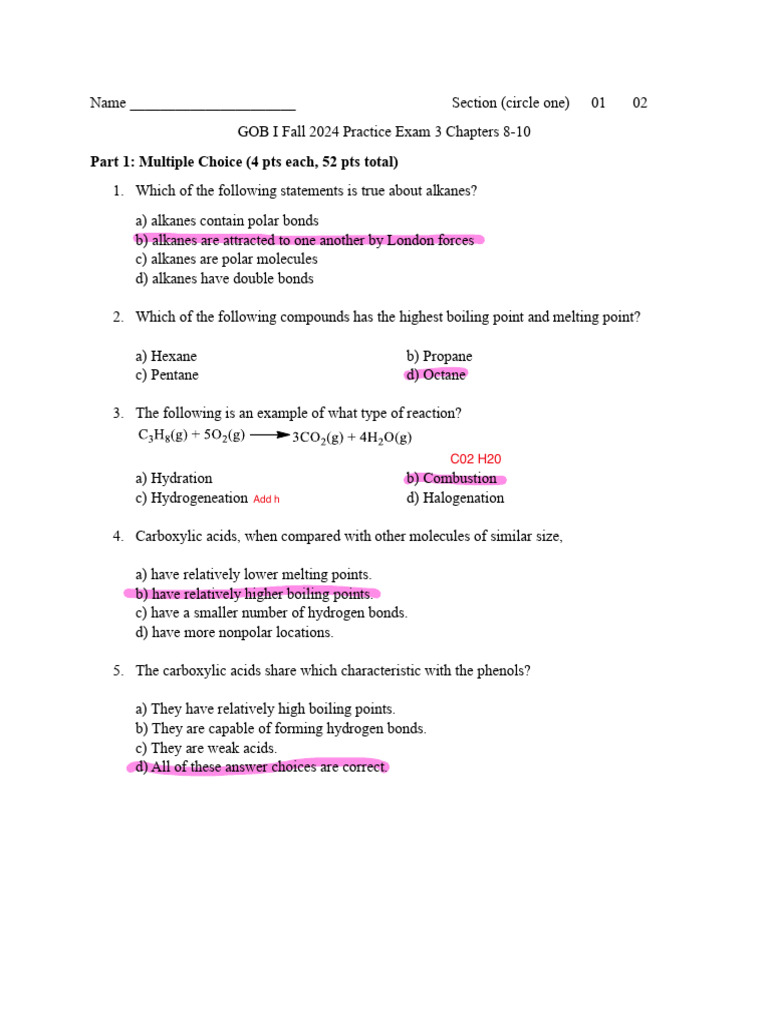 Practice+Exam+3 | PDF | Glucose | Alkane