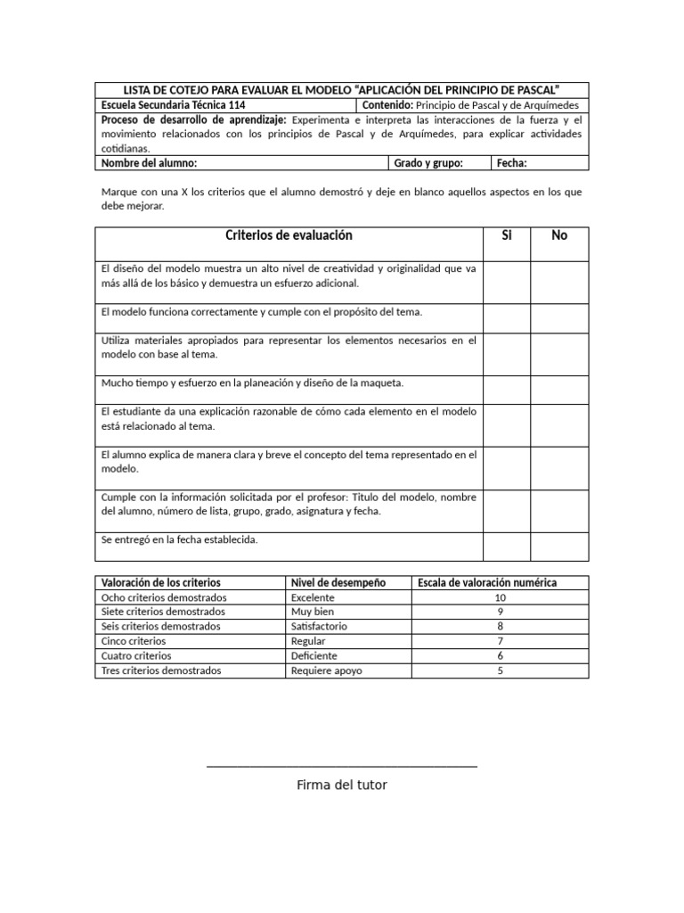 Cotejo para Evaluar el Principio de Pascal | PDF