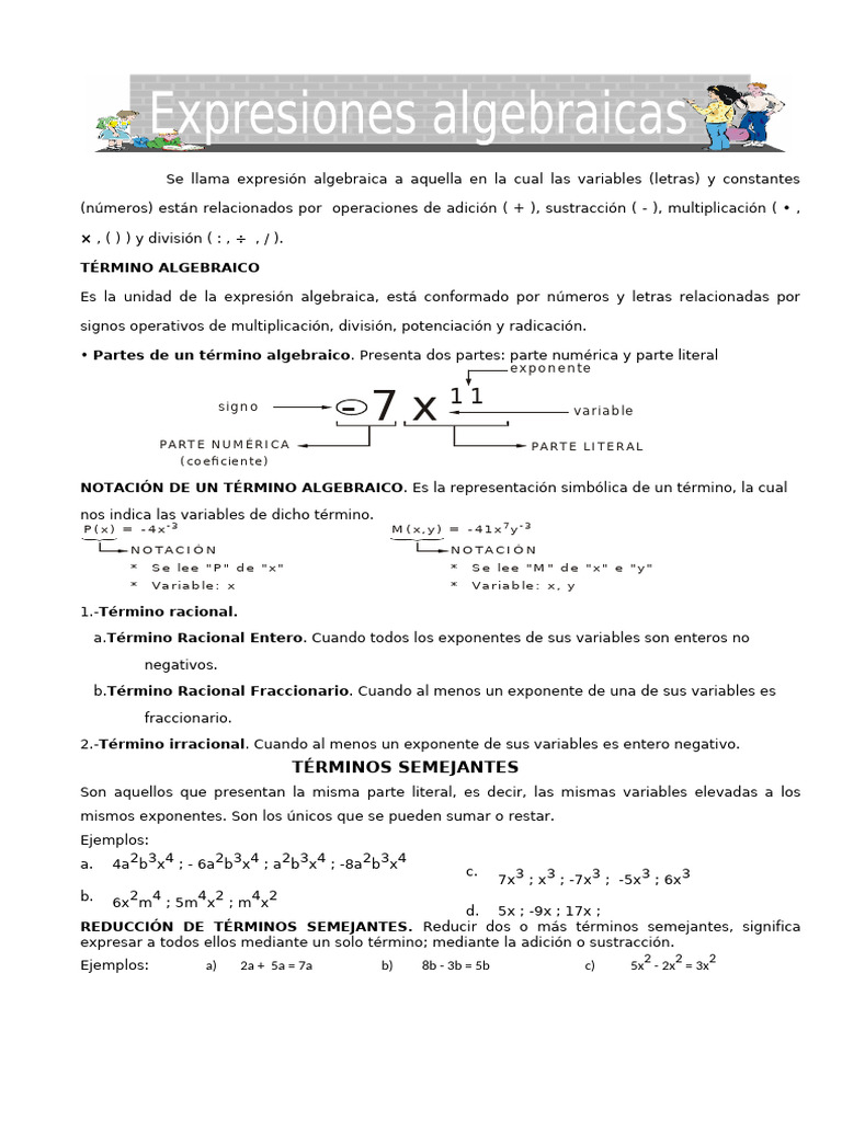 Conceptos Clave de Expresiones Algebraicas | PDF | Multiplicación ...